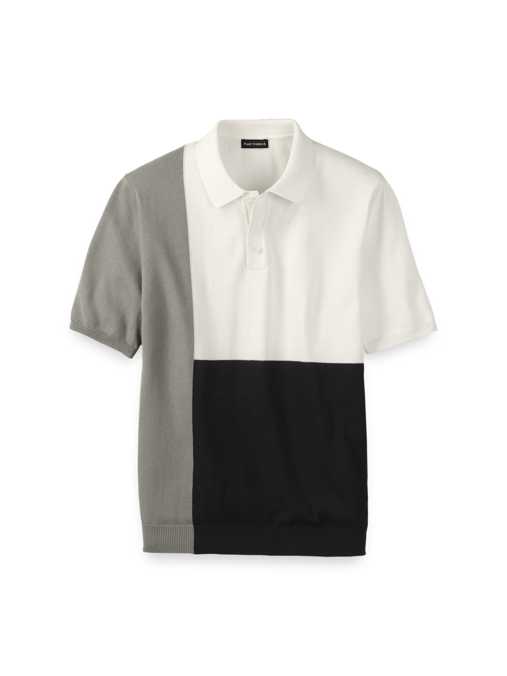 Product Image of Cotton Three Button Polo-Black/White