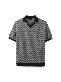 Cotton V-neck Polo - Black