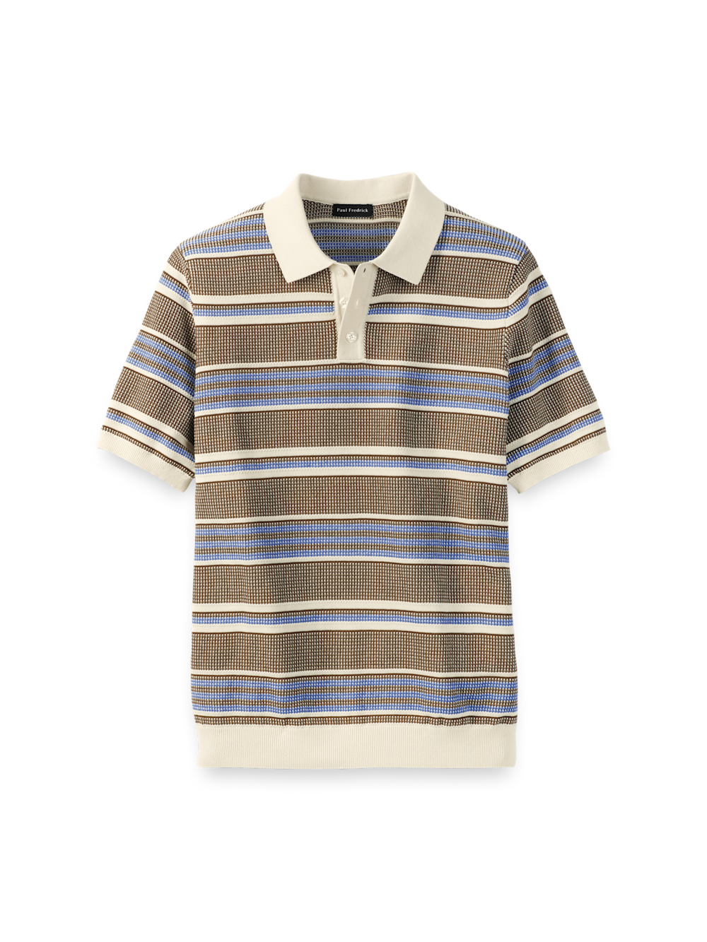 Product Image of Cotton Three Button Polo-Brown/Blue