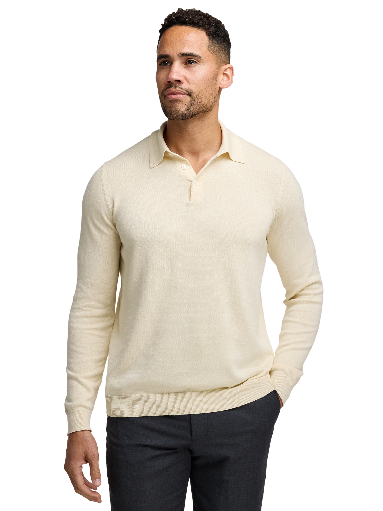 Supima Cotton Three Button Polo - Ivory