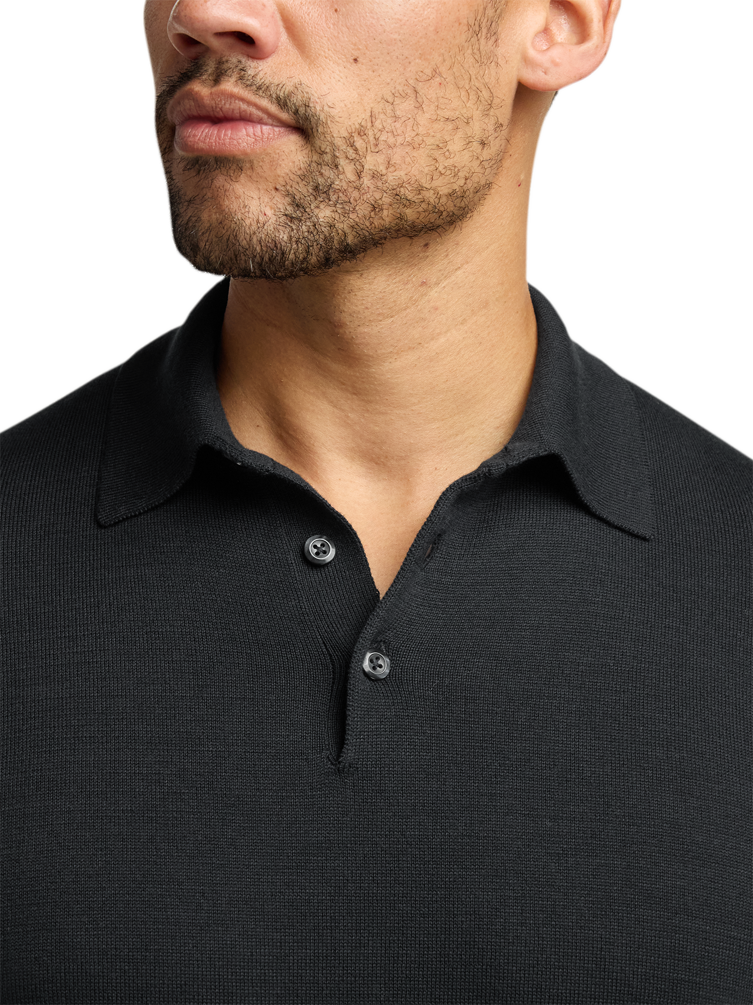 Supima Cotton Three Button Polo - Black