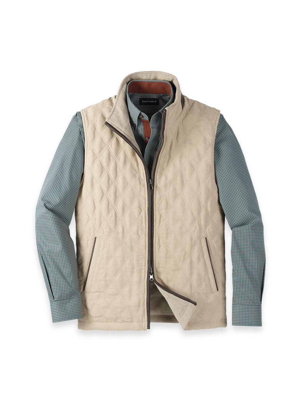 Product Image of Microsuede Check Reversible Vest-Cream