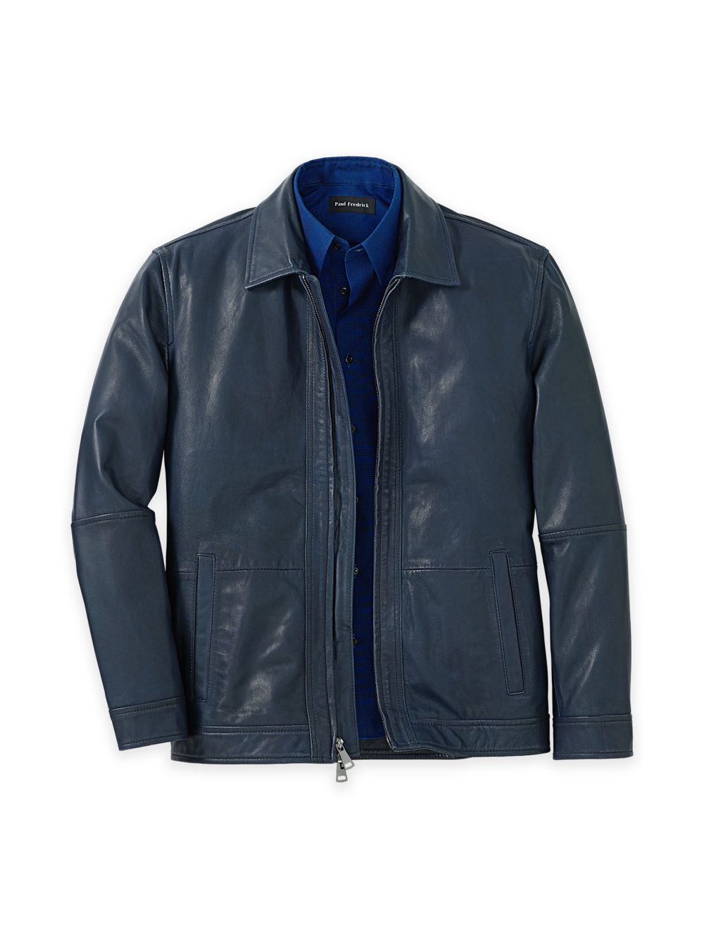 Product Image of Leather Bomber Jacket-Navy