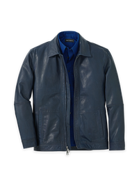 Leather Bomber Jacket - Navy