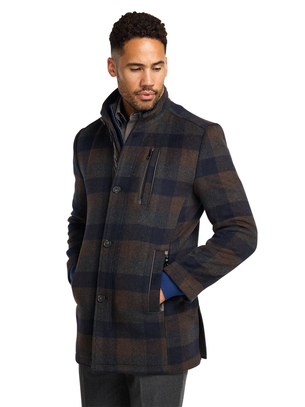 Alternate Image of Wool Blend Buffalo Plaid Car Coat-1