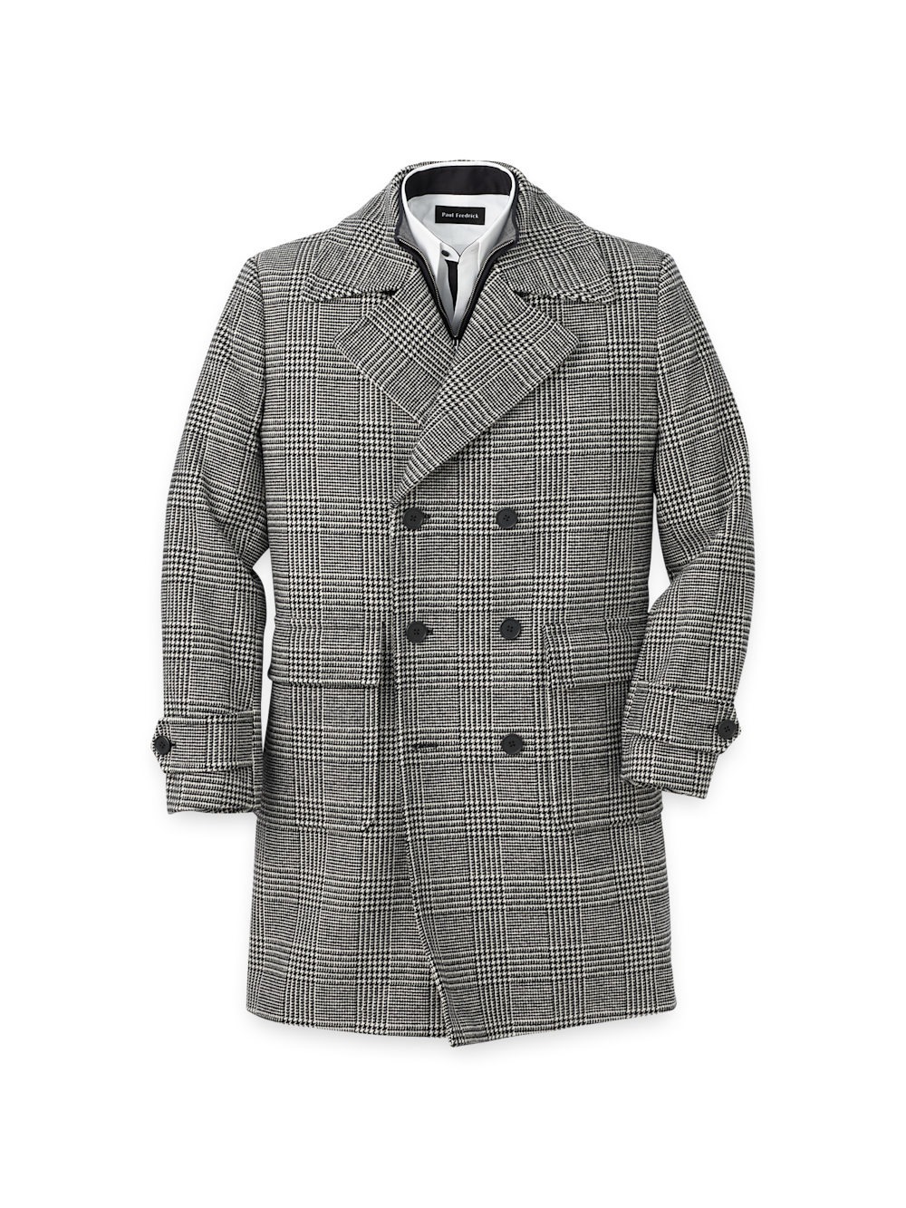 Product Image of Wool Blend Plaid Double Breasted Topcoat-Black/White