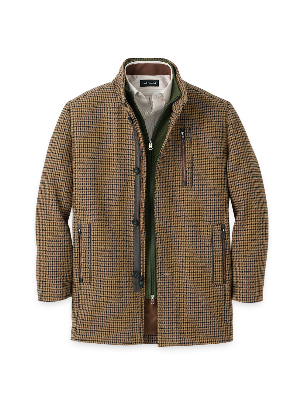 Product Image of Wool Blend Houndstooth Carcoat-Black/Tan