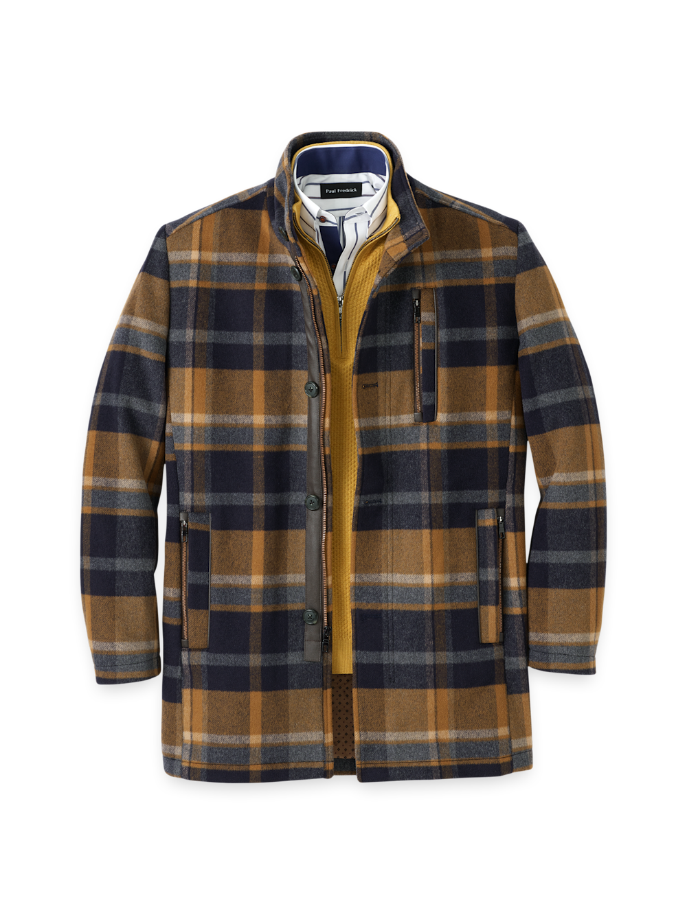 Product Image of Wool Blend Plaid Carcoat-Tan/Blue