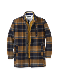 Wool Blend Plaid Carcoat - Tan/blue