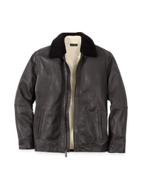 Leather Bomber Shearling Jacket - Brown