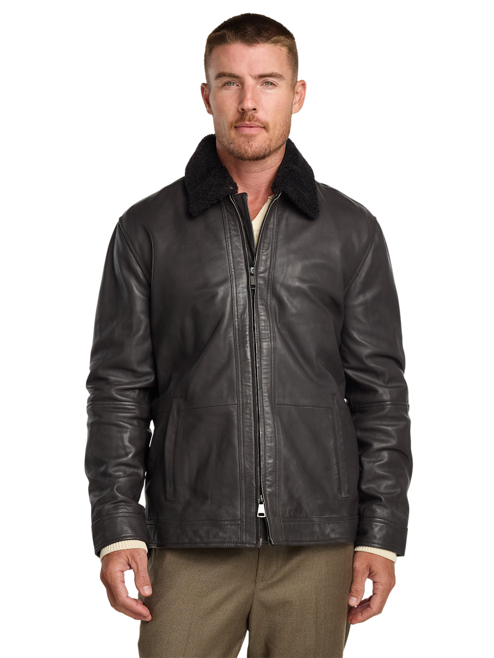 Alternate Image of Leather Bomber Shearling Jacket-1
