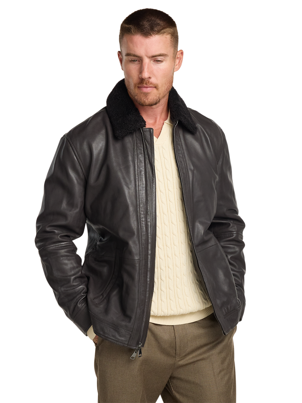 Alternate Image of Leather Bomber Shearling Jacket-2