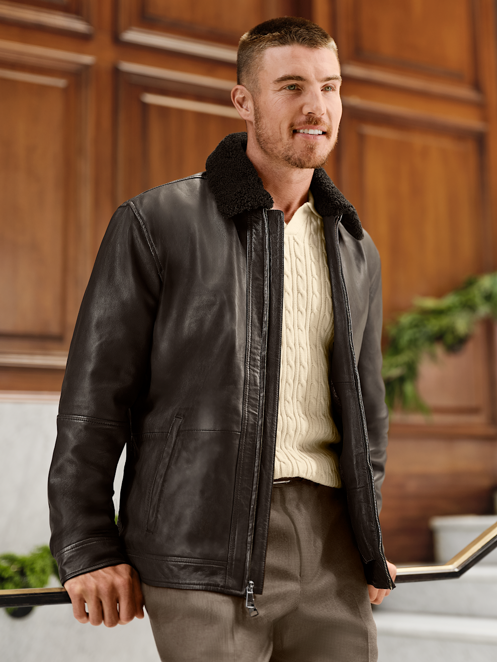 Alternate Image of Leather Bomber Shearling Jacket-7